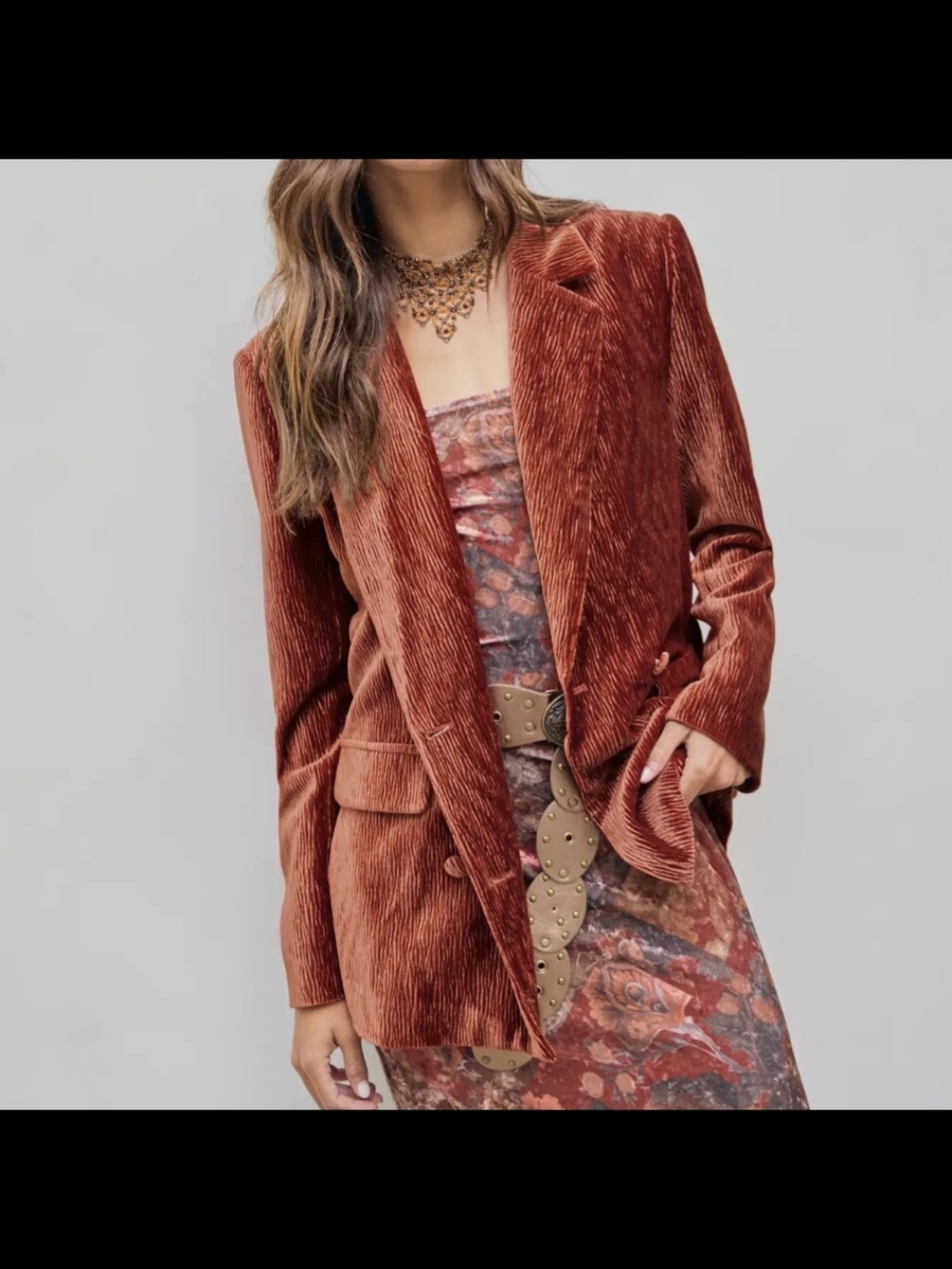 Cider Rust Corded Velvet Blazer Jacket